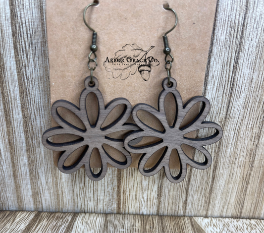 Daisy Earrings in Solid Walnut Hardwood