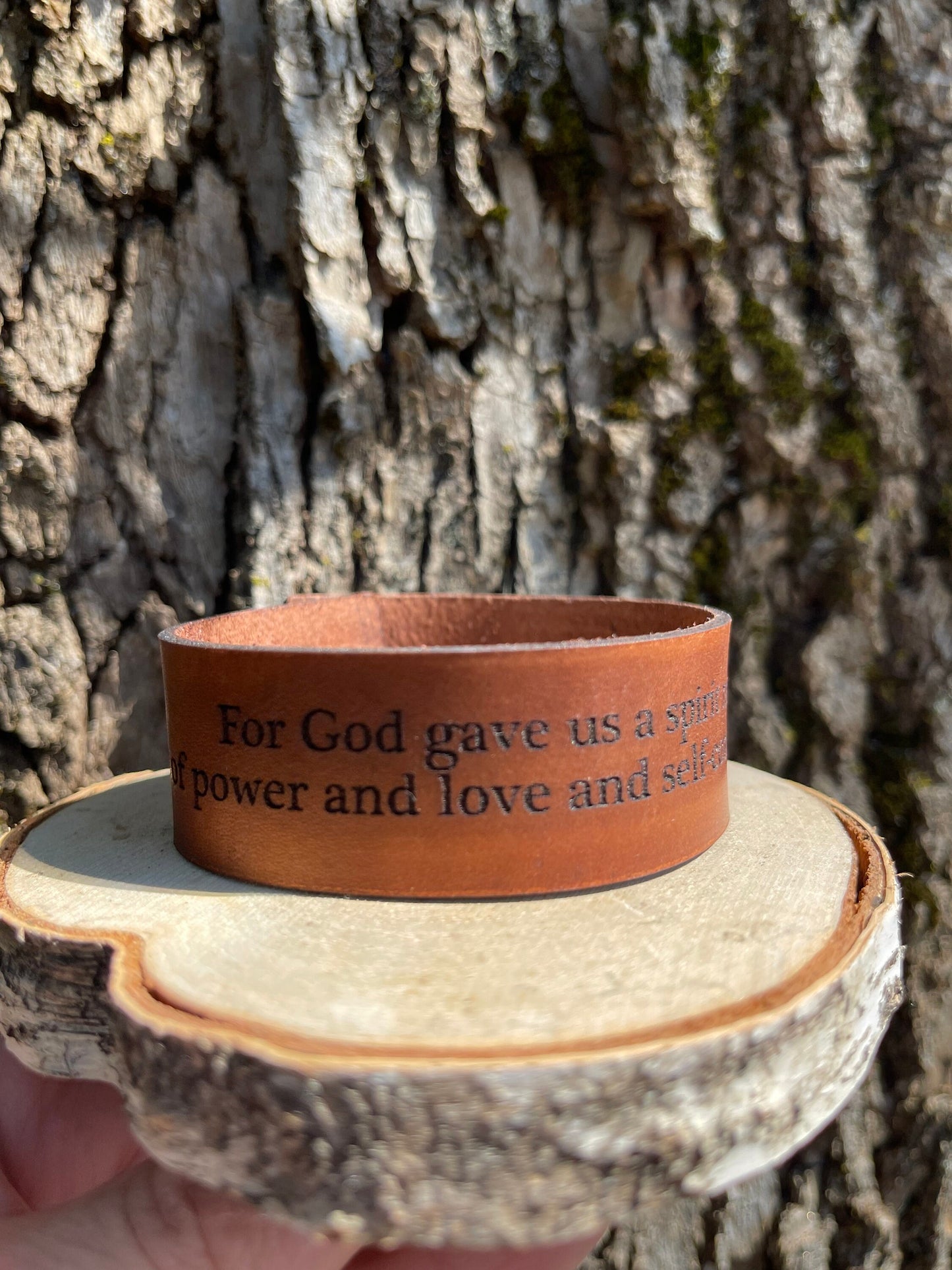 2 Tim 1:7 Leather Faith Bracelet (wide)