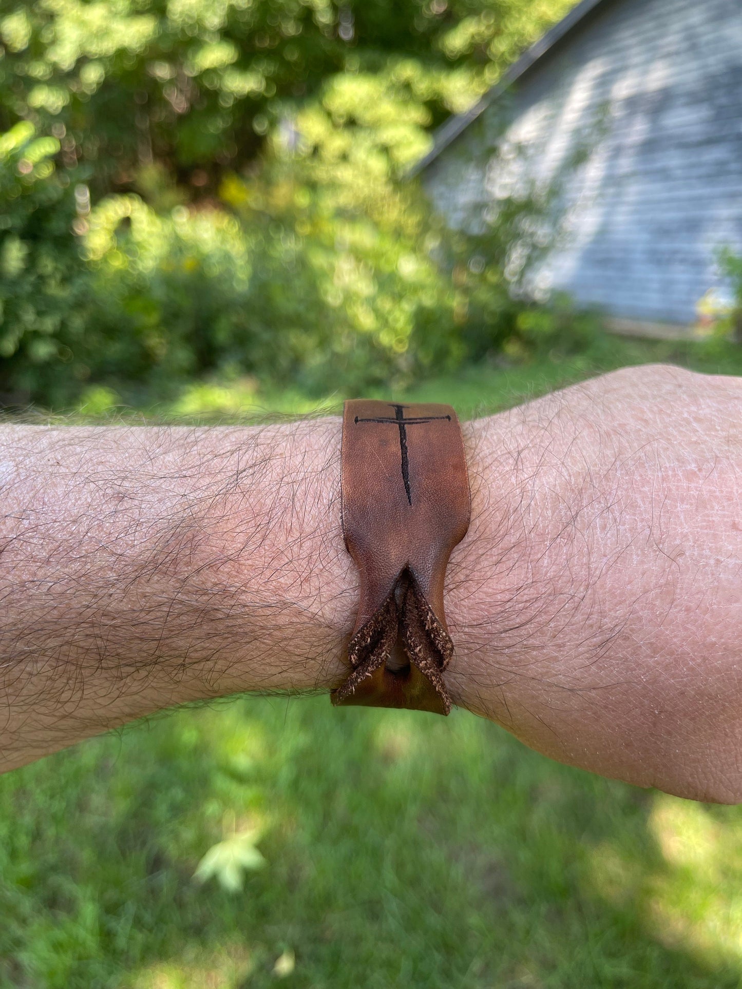 Leather Nail Cross Bracelet (wide)