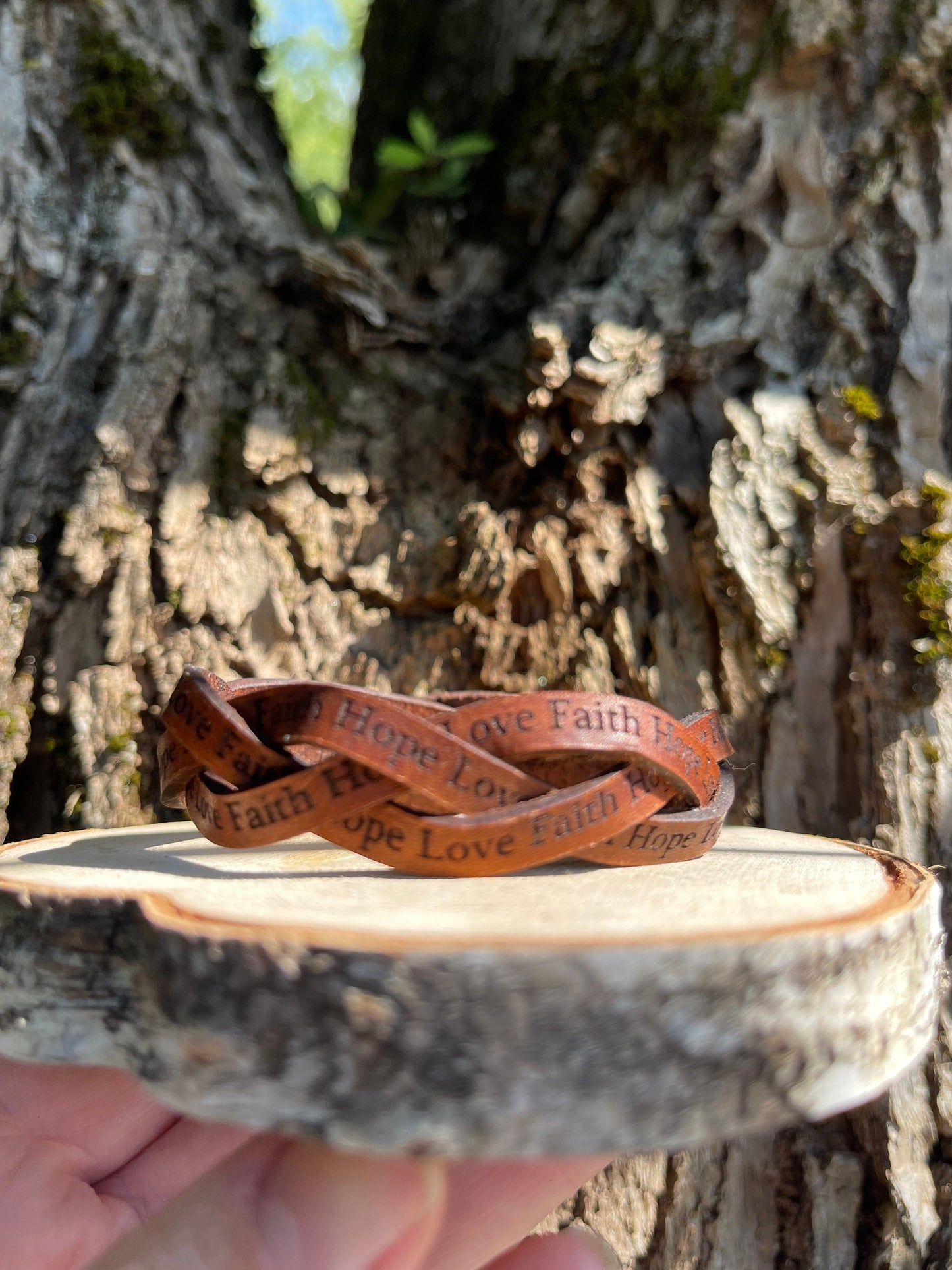 Leather Faith Hope Love bracelet (mystery braid)