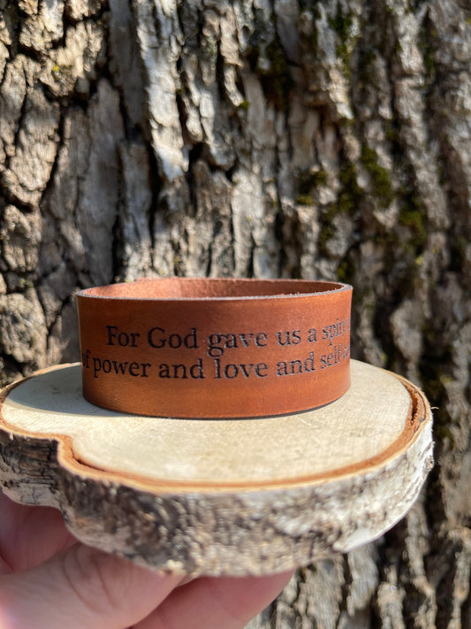 2 Tim 1:7 Leather Faith Bracelet (wide)