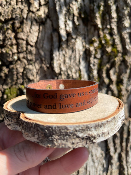 2 Timothy 1:7 Leather Bracelet (Regular width)
