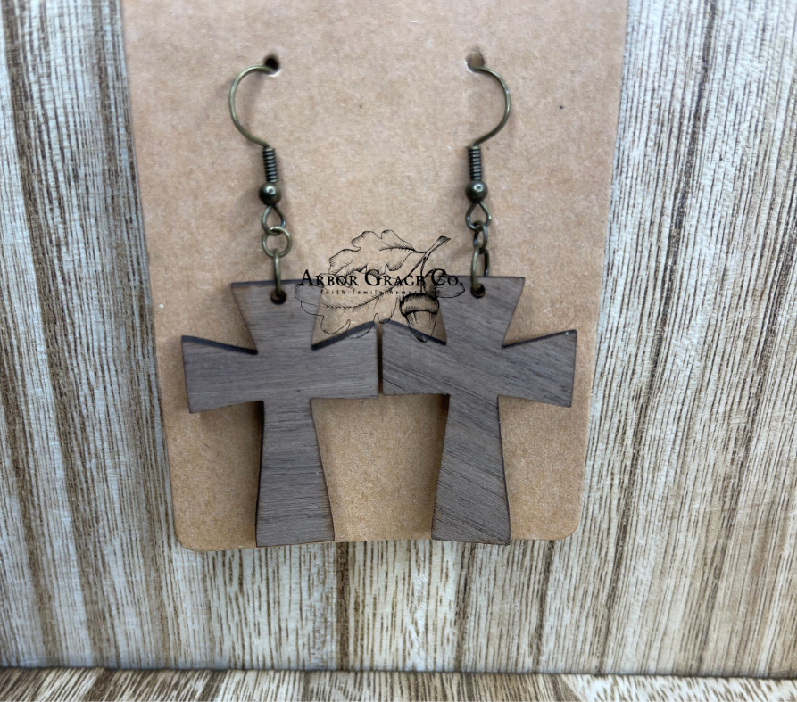 Classic Cross Earrings in solid Walnut Hardwood