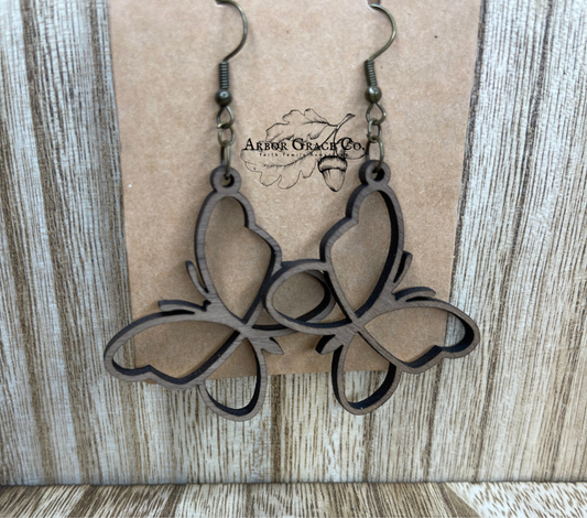 Full Body Butterfly Earrings in Solid Walnut Hardwood.