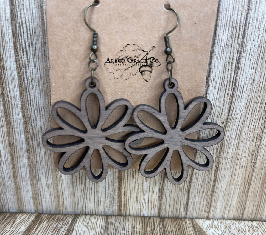 Daisy Earrings in Solid Walnut Hardwood