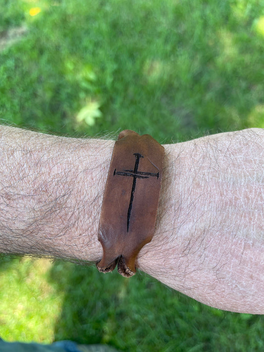 Leather Nail Cross Bracelet (wide)